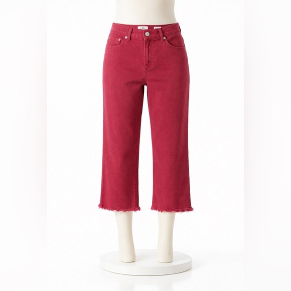 J. Jill Petite 14 Wine Red Cropped Pants Straight Leg High Rise Frayed Hem